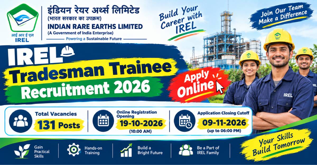 IREL Tradesman Trainee Recruitment 2026 Apply Online